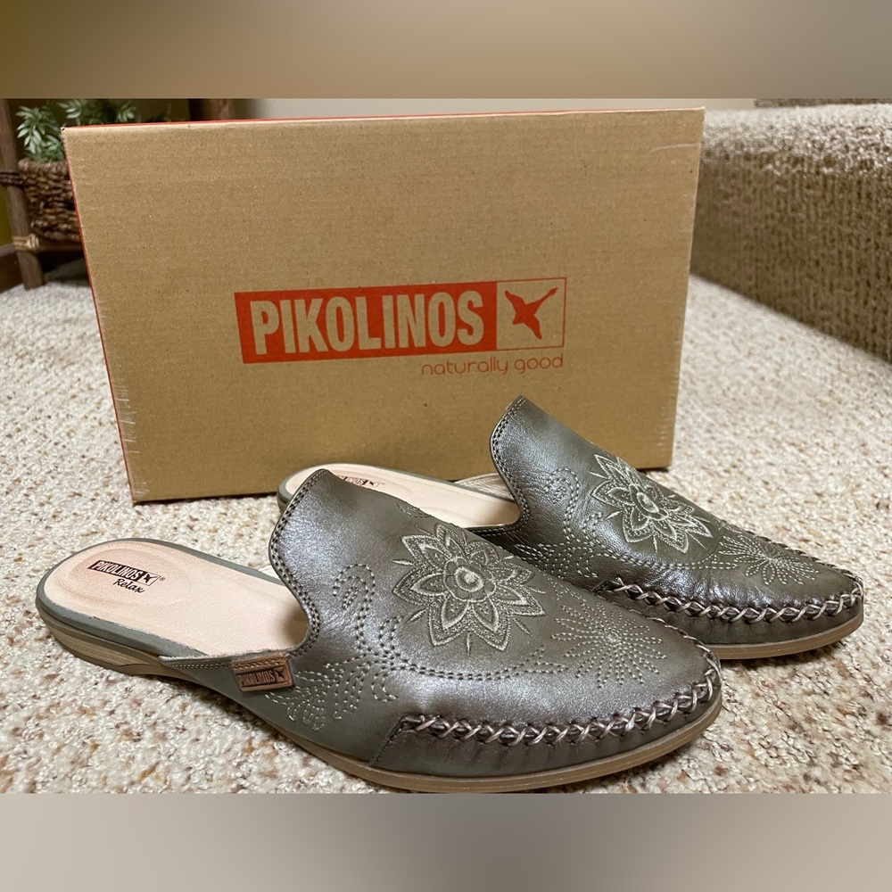 Pikolinos “Laurel” olive leather mules size 38